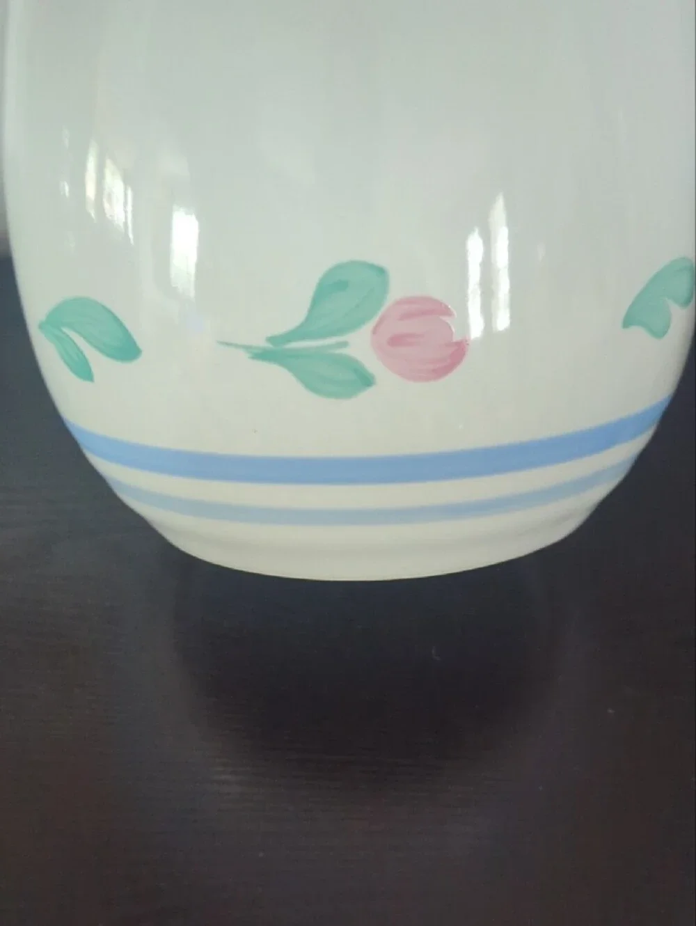 Vintage White Ceramic Canister with Pink Tulip and Blue Trim